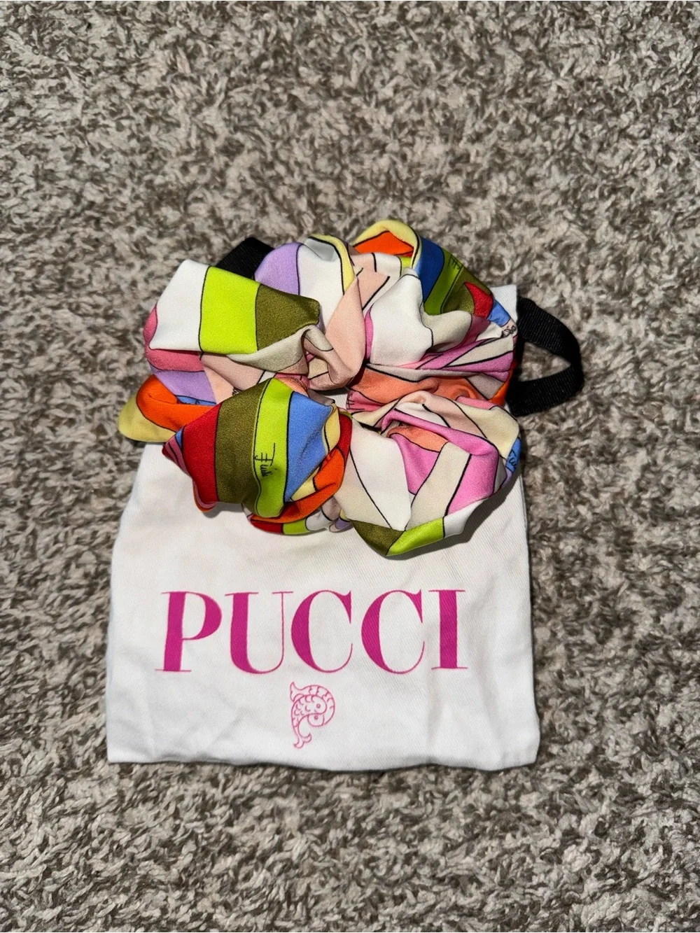Emilio Pucci Multicolor Floral Silk Scrunchie with Pink Logo Pouch